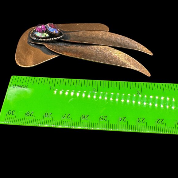 Artisan Made Copper Brooch Teardrop Purple Stone Vintage - Picture 5 of 5